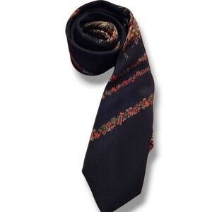 Lanvin Navy Red Floral Silk Scarf